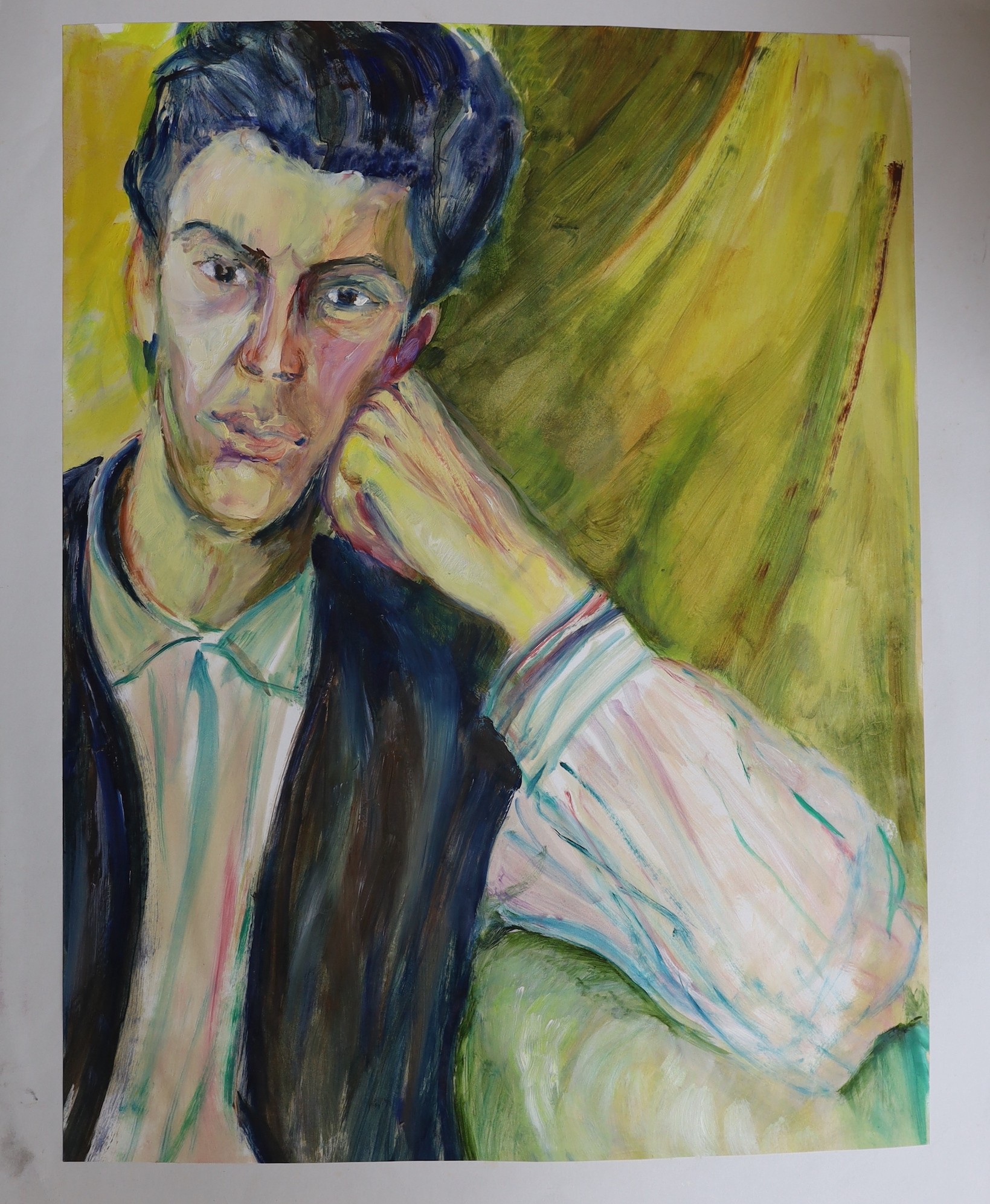 Modern British, a folio of assorted works including oil on paper portraits, and watercolour still life together with a few earlier works, largest 46 x 42cm